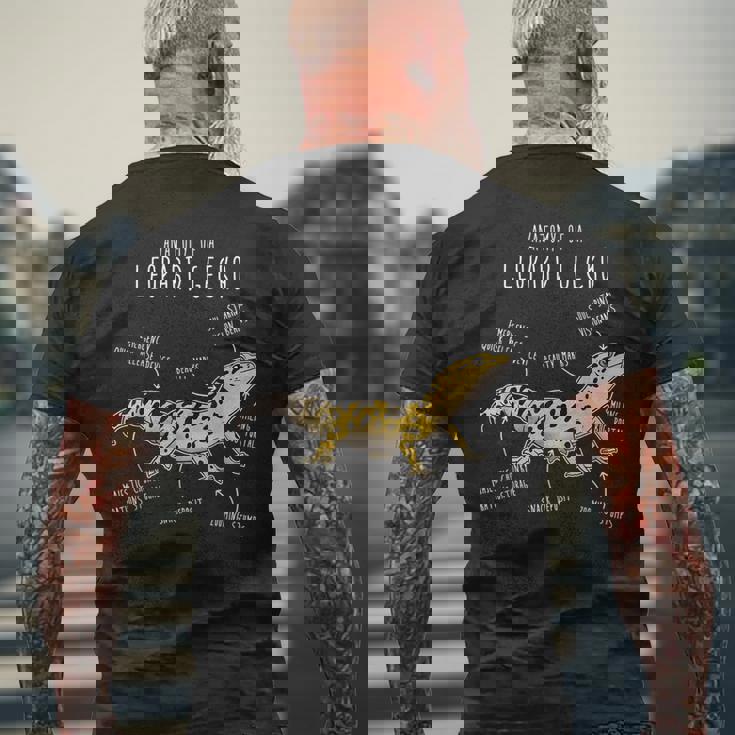 ヒョウゲッコの解剖学、面白いペット爬虫類トカゲ好き。 メンズTシャツ バックプリント 高齢者への贈り物