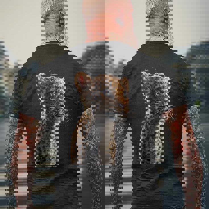 ヒョウヒョウ大型猫かわいい大型猫ヒョウヒョウ メンズTシャツ バックプリント 高齢者への贈り物