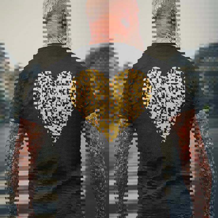 ヒョウ柄ハートデザイン ヒョウ柄 メンズTシャツ バックプリント 高齢者への贈り物