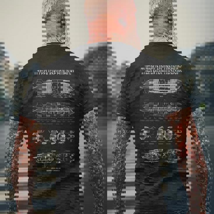 ヒンデンブルク ドイツ ツェッペリン飛行船の設計図 メンズTシャツ バックプリント 高齢者への贈り物