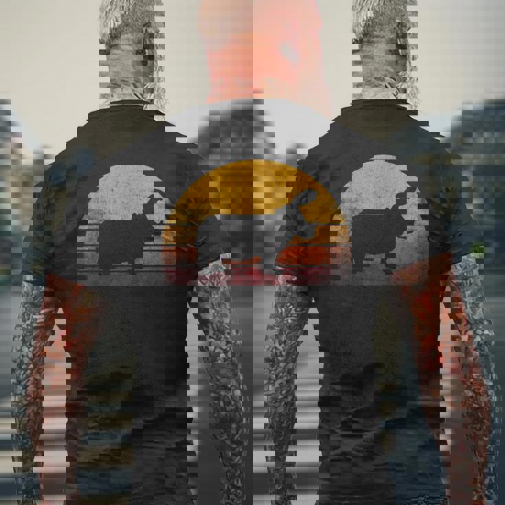 ビンテージ カバ デザイン レトロな日没カバ メンズTシャツ バックプリント 高齢者への贈り物