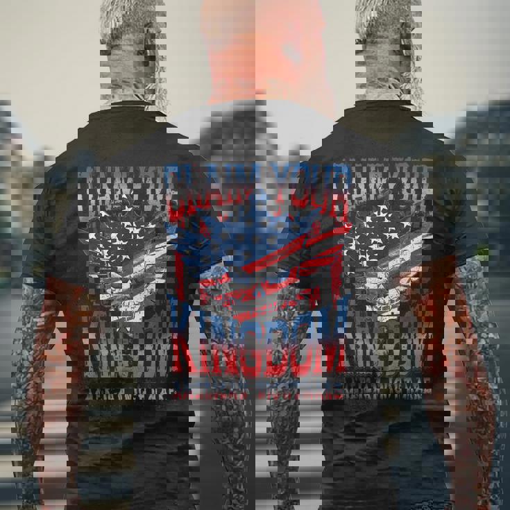 ビンテージアメリカ国旗ドリームクレームユアキングダムの悪夢 メンズTシャツ バックプリント 高齢者への贈り物