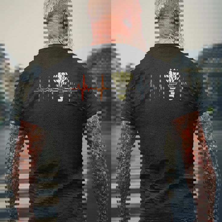ビンテージバドミントンハートラインシャトルコック メンズTシャツ バックプリント 高齢者への贈り物