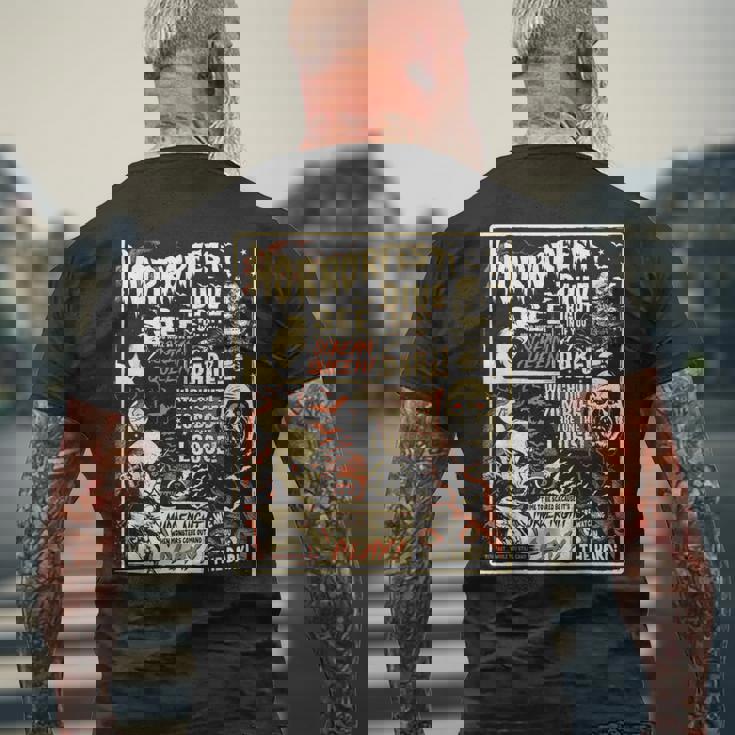 ビンテージホラーフェストポスターハロウィン映画オールドタイムホラー メンズTシャツ バックプリント 高齢者への贈り物