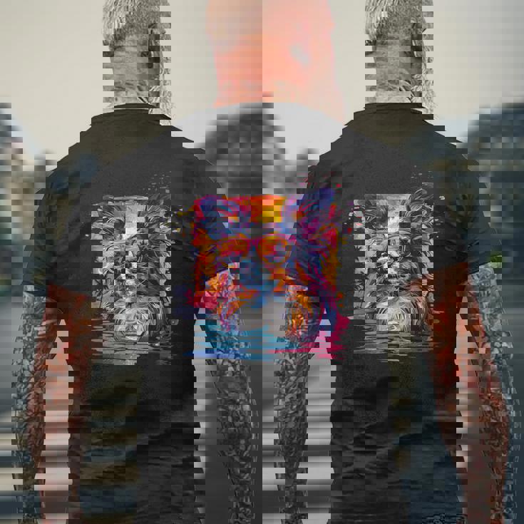 ビーチ・ポップアート クールなパピヨン メンズTシャツ バックプリント 高齢者への贈り物