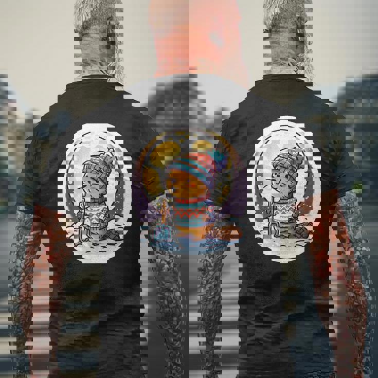 ビーバームーン 冬のワンダーランドのかわいいビーバー メンズTシャツ バックプリント 高齢者への贈り物