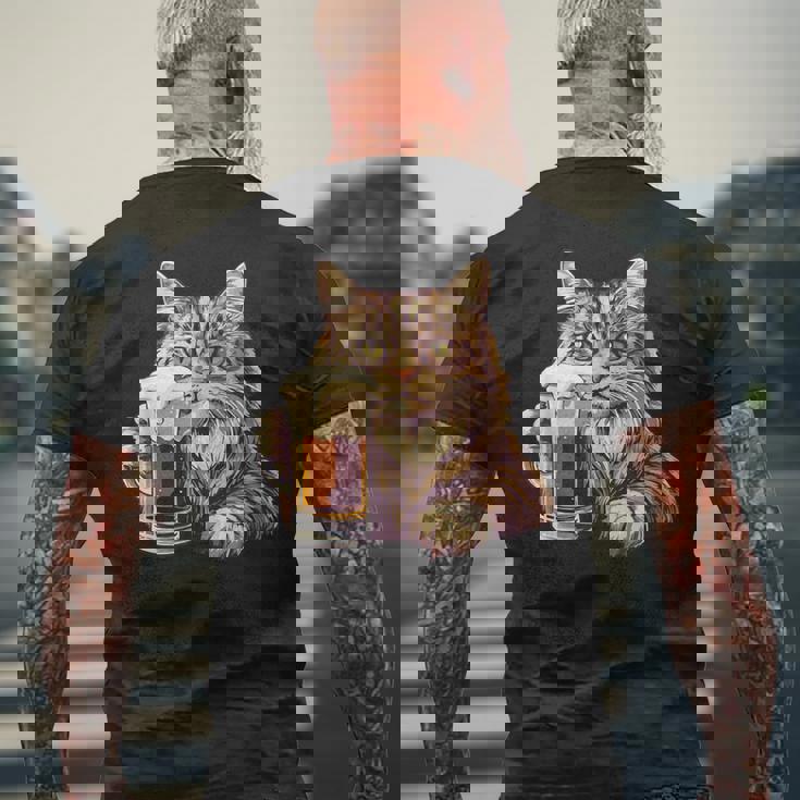 ビールジョッキ かわいい猫 メンズTシャツ バックプリント 高齢者への贈り物