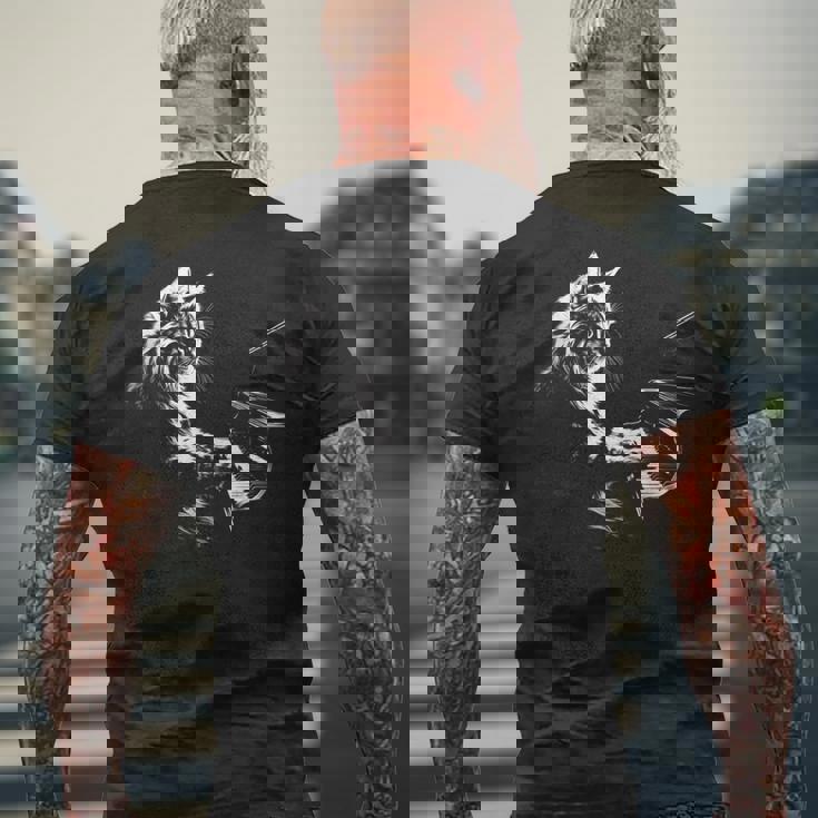 ピアノを弾く猫 ヴィンテージ ジャズ ミュージシャン ピアニスト メンズTシャツ バックプリント 高齢者への贈り物