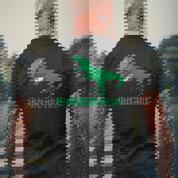 ピアノサウルス ピアノ 恐竜 パーカッション音楽 面白いギフト メンズTシャツ バックプリント 高齢者への贈り物