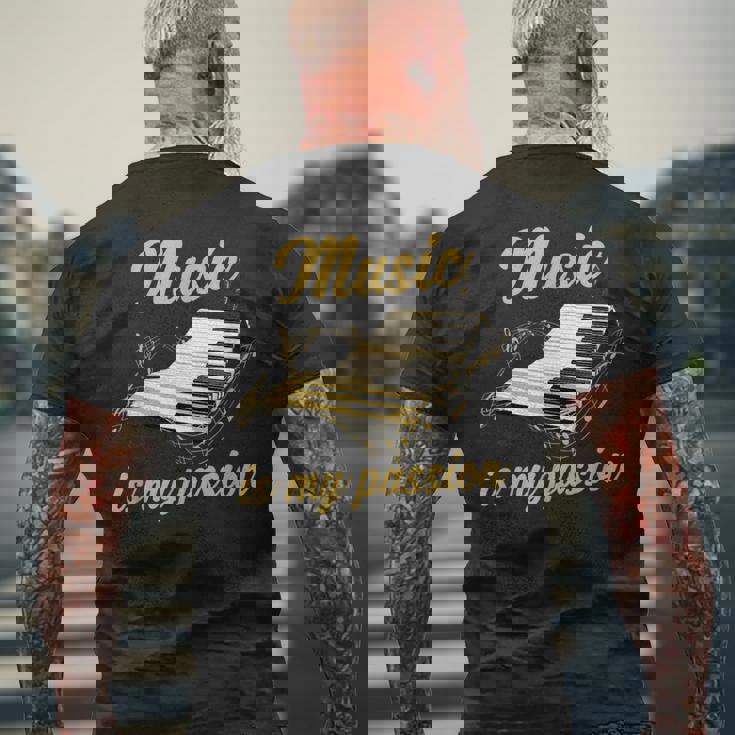 ピアノ鍵盤 メンズTシャツ バックプリント 高齢者への贈り物