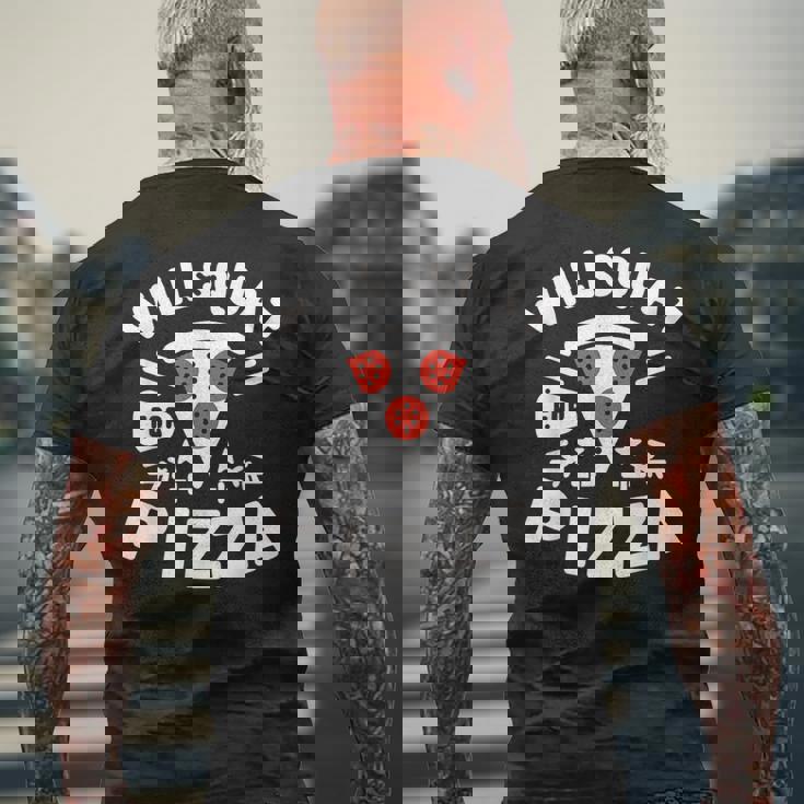 ピザのためにしゃがむ Willquat For Pizza メンズTシャツ バックプリント 高齢者への贈り物