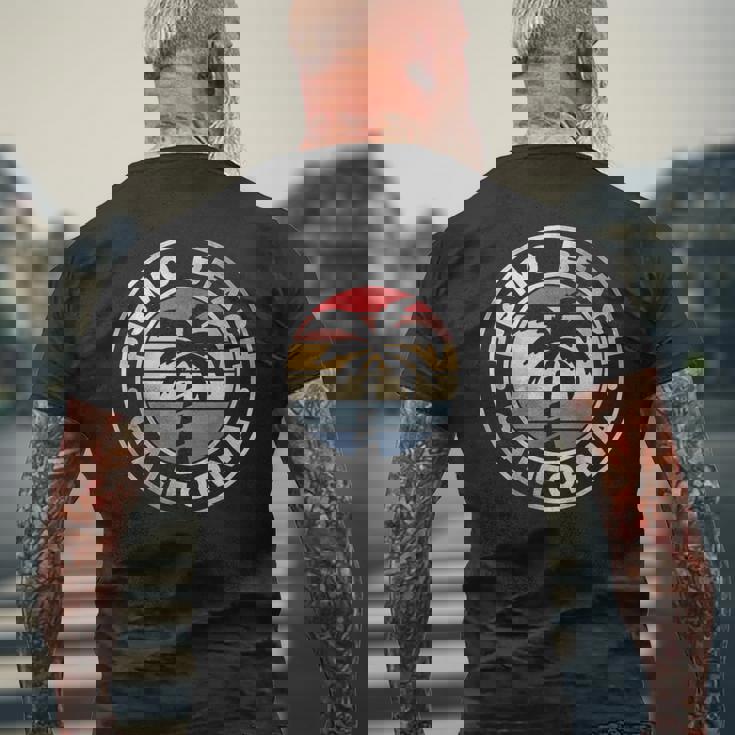 ピズモビーチ カリフォルニア サンセット ヤシの木 ビーチ レトロ メンズTシャツ バックプリント 高齢者への贈り物