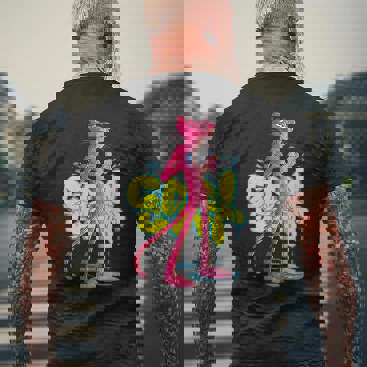 ピンクパンサー クールな猫 グラフィティ チョークアート メンズTシャツ バックプリント 高齢者への贈り物