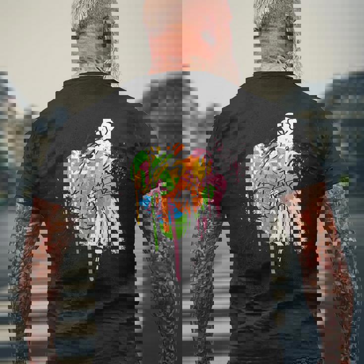 ピンクパンサー グラフィティ ブラック ラインアート メンズTシャツ バックプリント 高齢者への贈り物