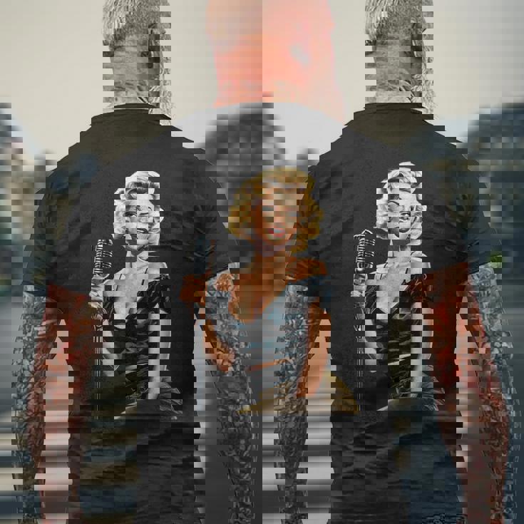 ピンナップガール ビンテージマイク 歌う オールドスクール メンズTシャツ バックプリント 高齢者への贈り物