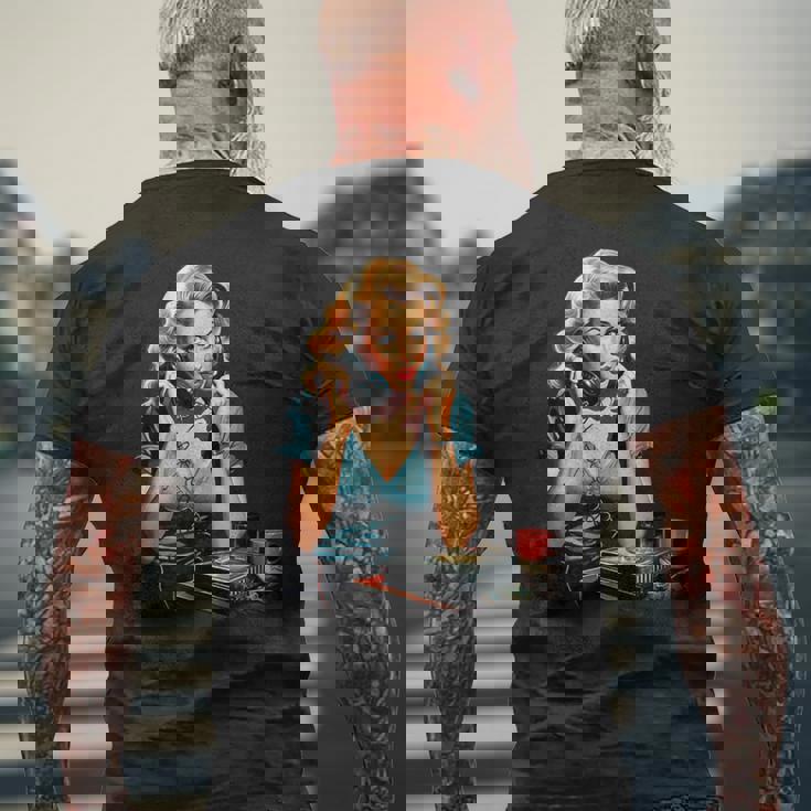 ピンナップガール ヴィンテージ電話 オールドスクール メンズTシャツ バックプリント 高齢者への贈り物