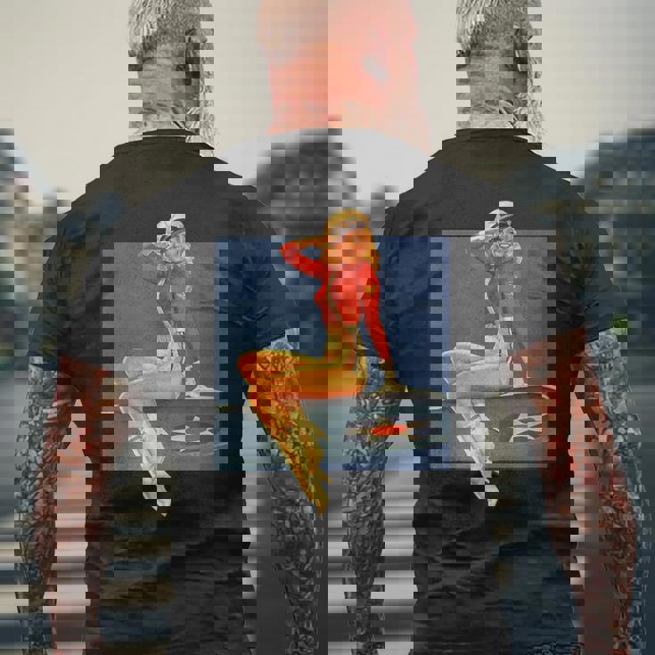 ピンナップガールww2軍空軍ポスターヴィンテージ メンズTシャツ バックプリント 高齢者への贈り物