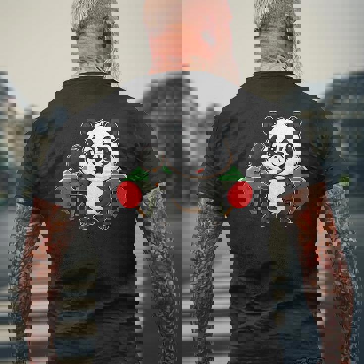 ピンポン卓球をするかわいいパンダ メンズTシャツ バックプリント 高齢者への贈り物