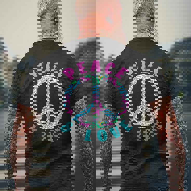 ピースアンドラブカラフルヒッピーシンボル メンズTシャツ バックプリント 高齢者への贈り物