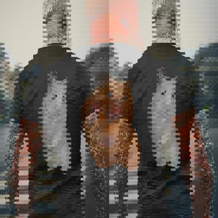 ピースサイン ハムスター ミーム メンズTシャツ バックプリント 高齢者への贈り物