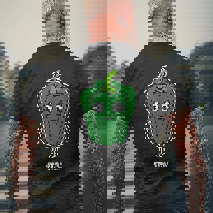 ピーマン 顔 イラスト かわいい おもしろ 面白い 簡単 シンプル ゆるい 野菜 メンズTシャツ バックプリント 高齢者への贈り物