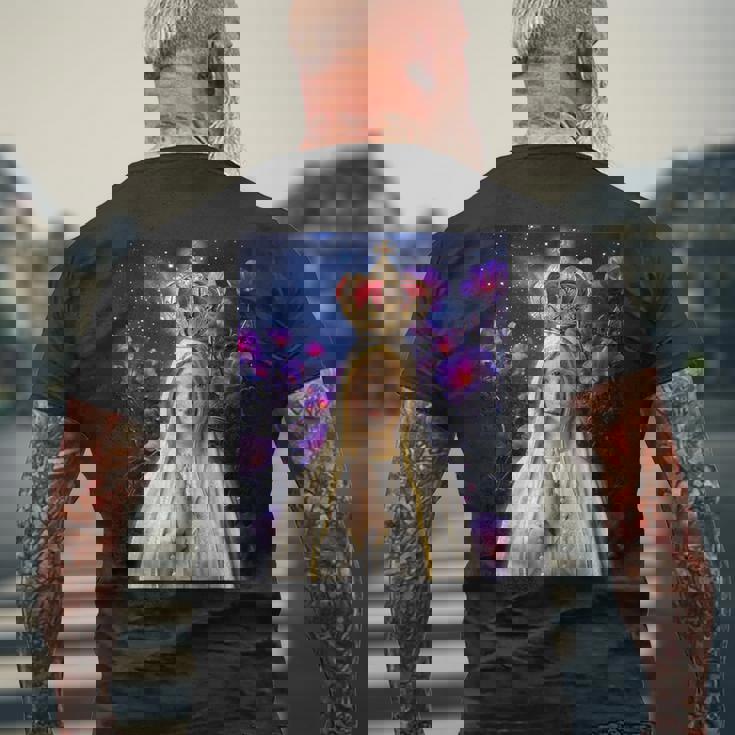 ファティマの聖母、聖母マリア、聖母、聖マリア メンズTシャツ バックプリント 高齢者への贈り物