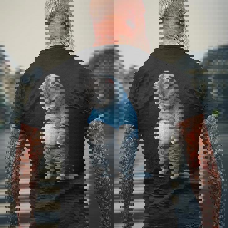 ファニー ファット 悲しい猫 アートデザイン 太った子猫 猫好き メンズTシャツ バックプリント 高齢者への贈り物