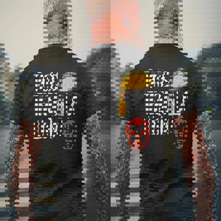 ファニー ルチャリブレ タコス テキーラ ルチャドールとファンへのギフト メンズTシャツ バックプリント 高齢者への贈り物