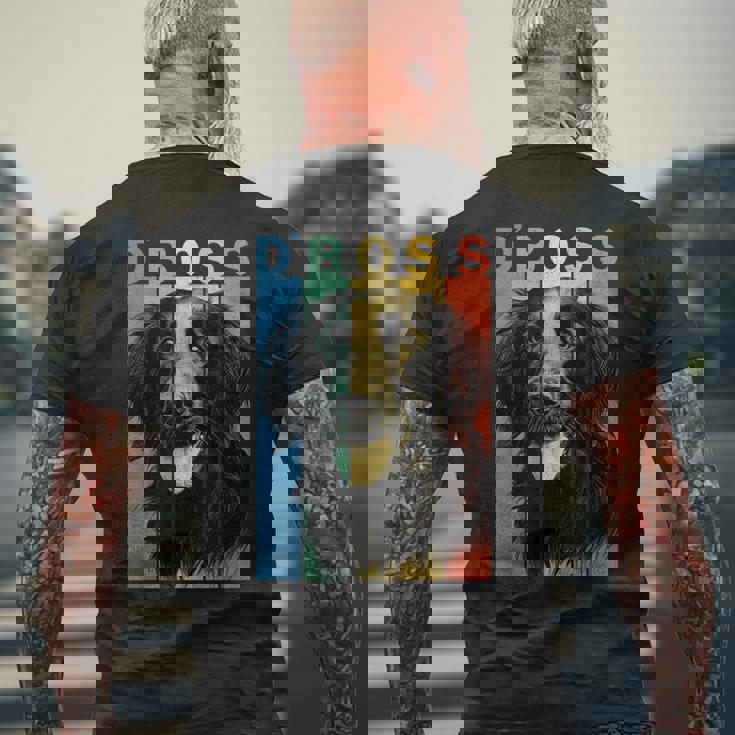 ファニーフラットコーテッドレトリバーボスママダッドドッグラバー メンズTシャツ バックプリント 高齢者への贈り物