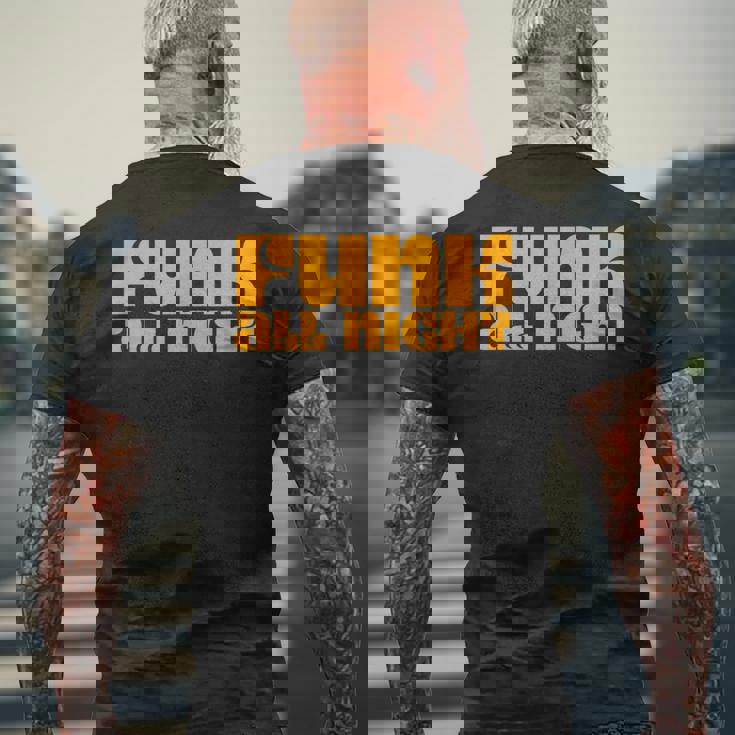 ファンク オールナイト 70年代 レトロ ソウル ファンク ディスコミュージック メンズTシャツ バックプリント 高齢者への贈り物