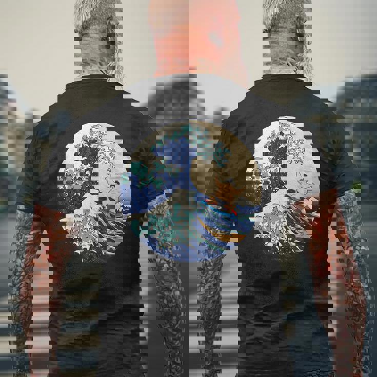 ファンシー 神奈川 大波 相撲 サーフィン パロディ メンズTシャツ バックプリント 高齢者への贈り物