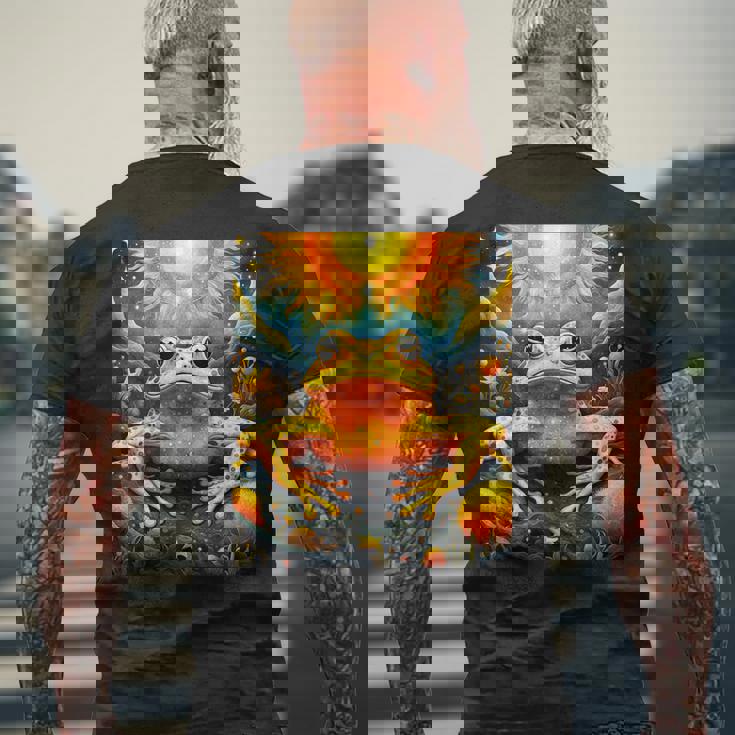 ファンタジー キュート イエロー カエルの太陽 メンズTシャツ バックプリント 高齢者への贈り物