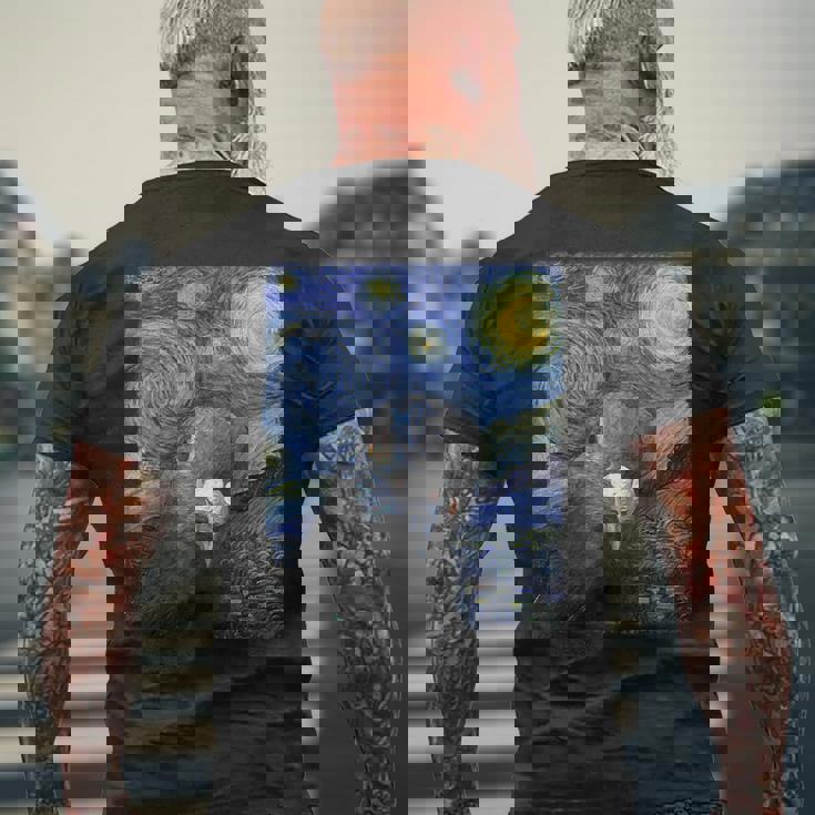 ファン・ゴッホの星月夜鳩のミームペインティング メンズTシャツ バックプリント 高齢者への贈り物