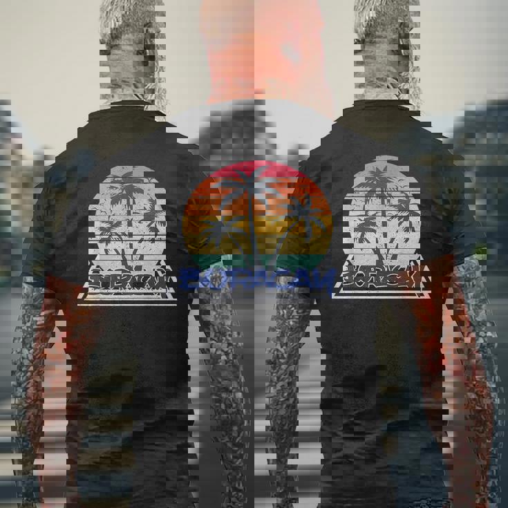 フィリピン ボラカイ島 旅行 カクテル 休暇 ビーチ 波 夏 ヤシの木 マニラ首都圏 パラワン州 セブ島 ボホール州 メンズTシャツ バックプリント 高齢者への贈り物