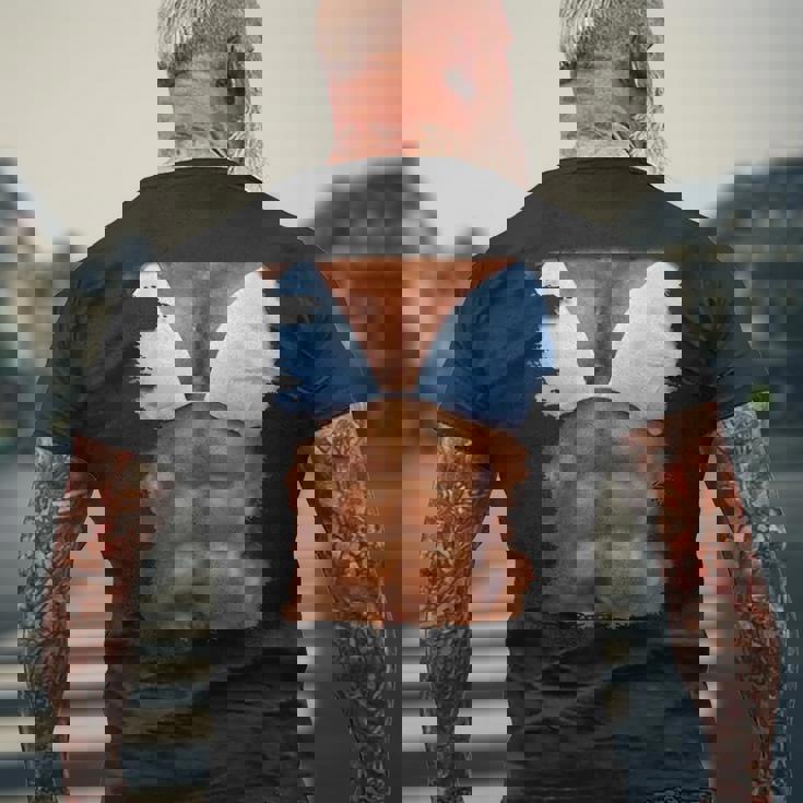 フェイク アブス ファニービキニ ボディマッスル 6パック 3D メンズTシャツ バックプリント 高齢者への贈り物