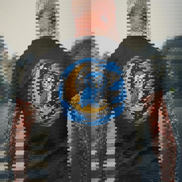 フクロウ 月 夜 星 メンズTシャツ バックプリント 高齢者への贈り物