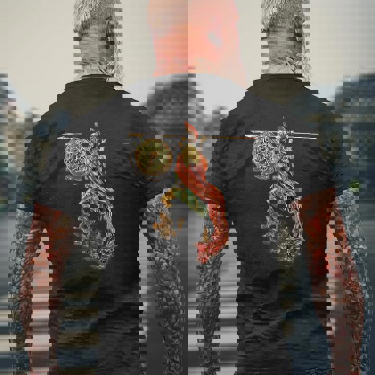 フクロウと槍のアテナ メンズTシャツ バックプリント 高齢者への贈り物