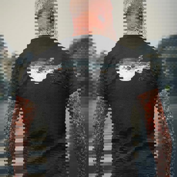 フグ 漁師デザイン 海洋愛好家向け メンズTシャツ バックプリント 高齢者への贈り物