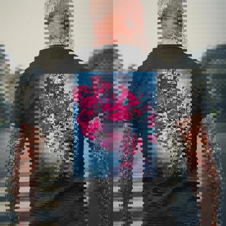 フラワー スカル フローラル シュガー ダーク アート グランジ エステティック ホラー メンズTシャツ バックプリント 高齢者への贈り物