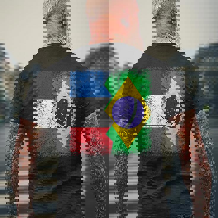 フランス ブラジルの旗 メンズTシャツ バックプリント 高齢者への贈り物