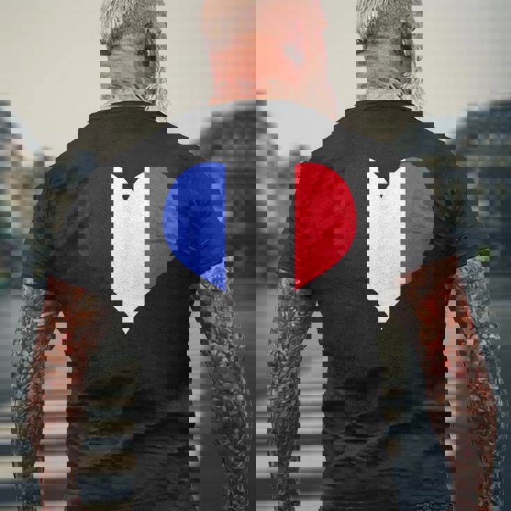 フランス国旗ラブハートフランス国旗 メンズTシャツ バックプリント 高齢者への贈り物