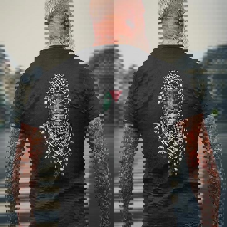 フリーパレスチナのライオン メンズTシャツ バックプリント 高齢者への贈り物