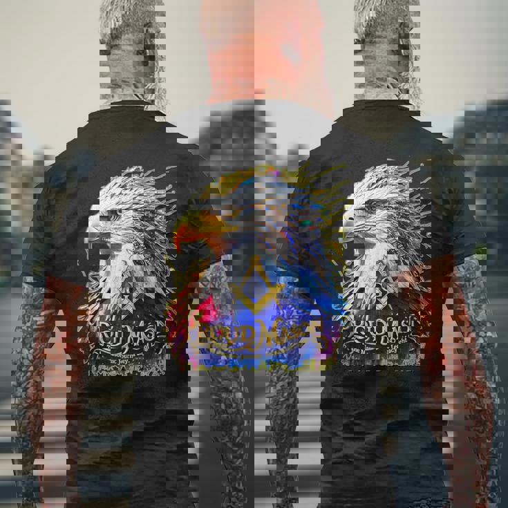 フリーメイソンs&C「マイティカラーイーグル」と書かれたフリーメイソンのシンボル。 メンズTシャツ バックプリント 高齢者への贈り物