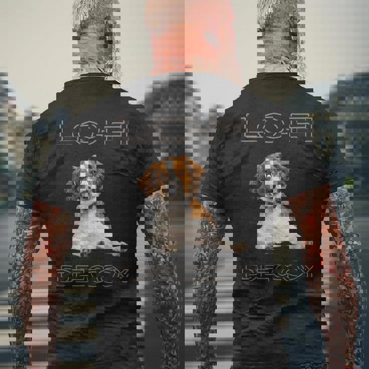 フルカラー インテリデコピン 眼鏡犬 Lo-Fi ヒップホップ 音楽愛好家 犬好き メンズTシャツ バックプリント 高齢者への贈り物