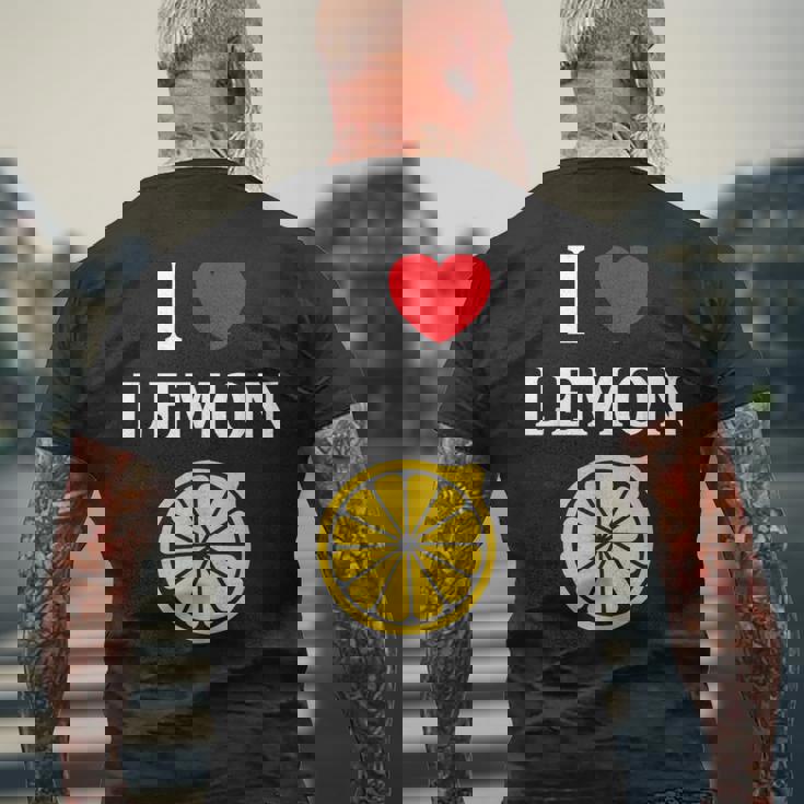 フルーツ レモン 面白いユーモア かわいい シンプル 小さなレモン I Love Lemon メンズTシャツ バックプリント 高齢者への贈り物