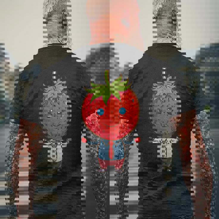 フルーツやネクタイ好きのための従業員ストロベリーアウトフィット メンズTシャツ バックプリント 高齢者への贈り物