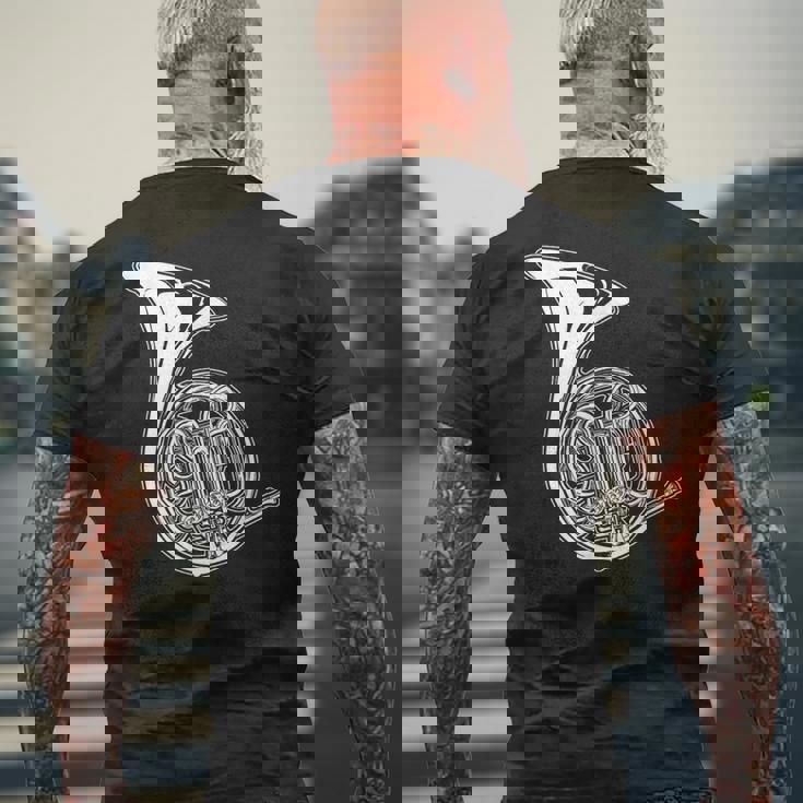 フレンチホルン製図コンサートバンドホルニスト メンズTシャツ バックプリント 高齢者への贈り物