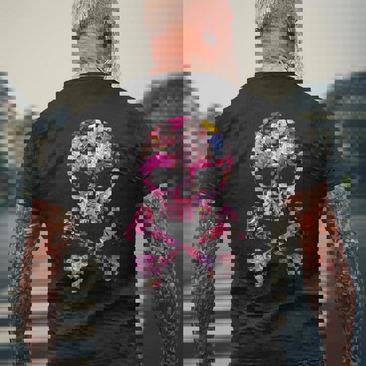 フローラルローズスカルフラワープリント メンズTシャツ バックプリント 高齢者への贈り物