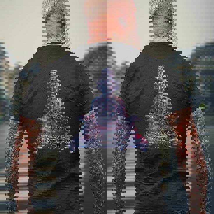 ブッダ Dj 瞑想 ダンス クラブ ハウス ターンテーブル Dj ブッダ メンズTシャツ バックプリント 高齢者への贈り物