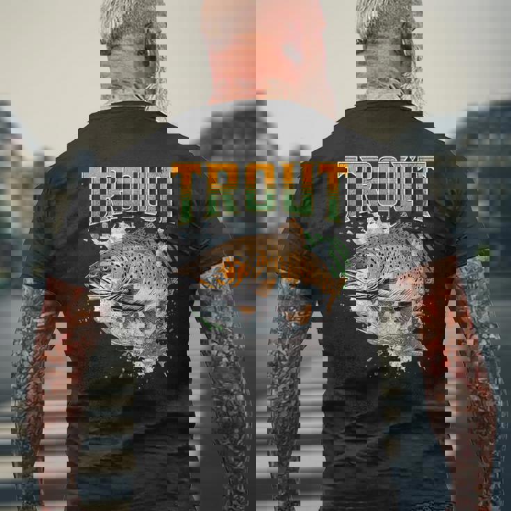 ブラウントラウト 釣り アウトドア 自然愛好家 淡水魚 メンズTシャツ バックプリント 高齢者への贈り物